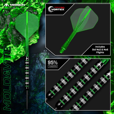 Mission Darts Steel Darts Moldavite 95% Tungsten mit Caliburn EVO-Spitze Steeltip Darts Steeldart
