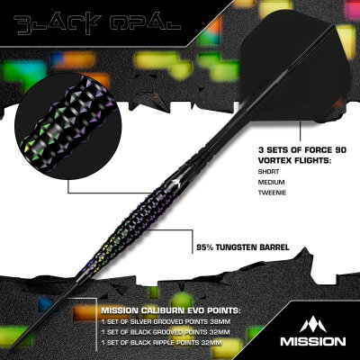 Mission Darts Steel Darts Black Opal 95% Tungsten mit Caliburn EVO-Spitze Steeltip Darts Steeldart