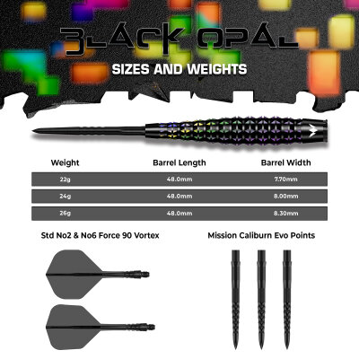 Mission Darts Steel Darts Black Opal 95% Tungsten mit Caliburn EVO-Spitze Steeltip Darts Steeldart