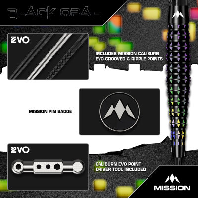 Mission Darts Steel Darts Black Opal 95% Tungsten mit Caliburn EVO-Spitze Steeltip Darts Steeldart