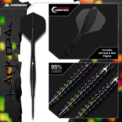 Mission Darts Steel Darts Black Opal 95% Tungsten mit Caliburn EVO-Spitze Steeltip Darts Steeldart