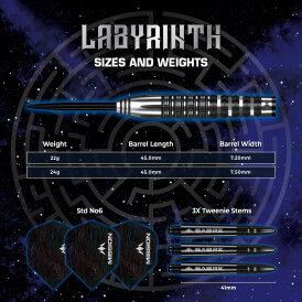 Mission Darts Steel Darts Labyrinth 90% Tungsten Steeltip Darts Steeldart 22 g