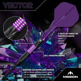 Mission Darts Steel Darts Vector 95% Tungsten mit Caliburn EVO-Spitze Steeltip Darts Steeldart 22 g