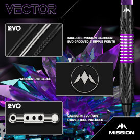 Mission Darts Steel Darts Vector 95% Tungsten mit Caliburn EVO-Spitze Steeltip Darts Steeldart 22 g