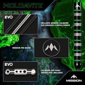 Mission Darts Steel Darts Moldavite 95% Tungsten mit Caliburn EVO-Spitze Steeltip Darts Steeldart 23 g