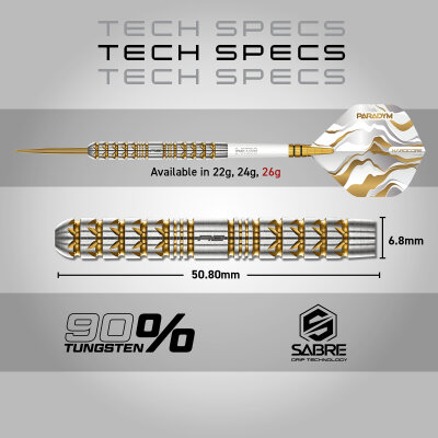 Red Dragon Steel Darts Paradym Gold Parallel Barrel 90% Tungsten Steeltip Dart Steeldart