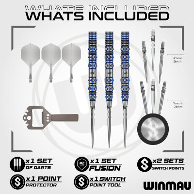 Winmau Steel Darts Switch Point Lunaris Tapered 90% Tungsten Steeltip Dart Steeldart