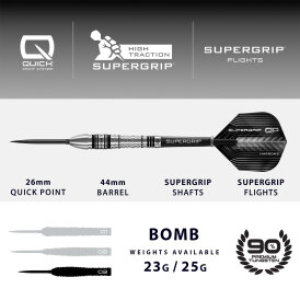 Harrows Steel Darts Quick Point Supergrip QP Bomb 90% Tungsten Steeltip Dart Steeldart