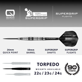 Harrows Steel Darts Quick Point Supergrip QP Torpedo 90% Tungsten Steeltip Dart Steeldart 22 g