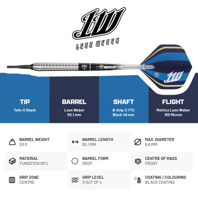 BULL�s Soft Darts Leon Weber 90% Tungsten Softtip Darts Softdart 22 g