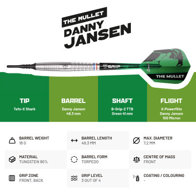 BULL�S Soft Darts Danny Jansen The Mullet G2 90% Tungsten Soft Dart Softdart Softtip 20 g
