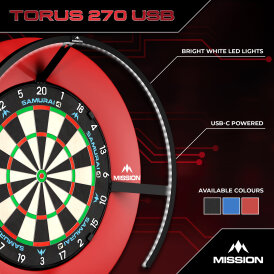 Mission Dart Torus 270 Light klappbar mit USB-C Anschluss Dartboard Light Dartboardbeleuchtung Dartscheiben Licht verschiedene Farben