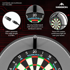 Mission Dart Torus 270 Light klappbar mit USB-C Anschluss Dartboard Light Dartboardbeleuchtung Dartscheiben Schwarz