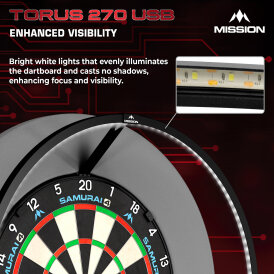 Mission Dart Torus 270 Light klappbar mit USB-C Anschluss Dartboard Light Dartboardbeleuchtung Dartscheiben Licht Blau