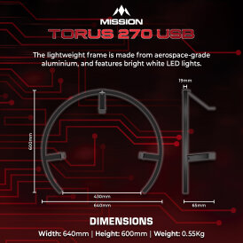 Mission Dart Torus 270 Light klappbar mit USB-C Anschluss Dartboard Light Dartboardbeleuchtung Dartscheiben Licht Blau