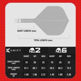 Target Dart K-Shift Flight- Schaftsystem in verschiedenen Längen und Farben