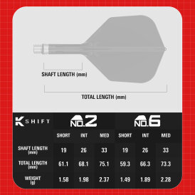 Target Dart K-Shift Flight- Schaftsystem in verschiedenen Längen und Farben