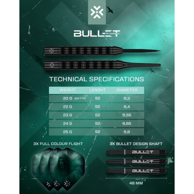 Bullet Steel Darts Shadow 90% Tungsten Steeltip Darts Steeldart