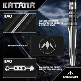 Mission Darts Steel Darts Katana 95% Tungsten mit Caliburn EVO-Spitze Steeltip Darts Steeldart
