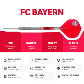 BULL´s Steel Darts FC Bayern München 90% Tungsten Steeltip Darts Steeldart 22 g