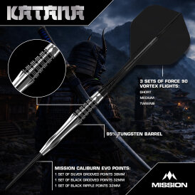 Mission Darts Steel Darts Katana 95% Tungsten mit Caliburn EVO-Spitze Steeltip Darts Steeldart 22 g