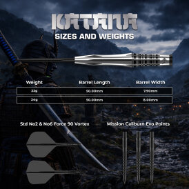 Mission Darts Steel Darts Katana 95% Tungsten mit Caliburn EVO-Spitze Steeltip Darts Steeldart 22 g