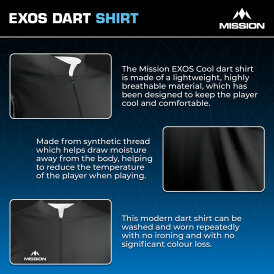 Mission Darts EXOS Cool - Dart Shirt - Collarless Shirt Dartshirt Trikot Schwarz Größe L