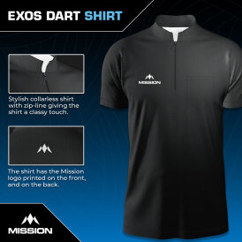 Mission Darts EXOS Cool - Dart Shirt - Collarless Shirt Dartshirt Trikot Schwarz Größe XL