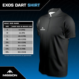 Mission Darts EXOS Cool - Dart Shirt - Collarless Shirt Dartshirt Trikot Schwarz Größe XL