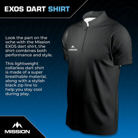 Mission Darts EXOS Cool - Dart Shirt - Collarless Shirt Dartshirt Trikot Schwarz Größe 4XL