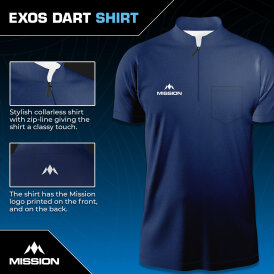 Mission Darts EXOS Cool - Dart Shirt - Collarless Shirt Dartshirt Trikot Marine Blau Größe XL