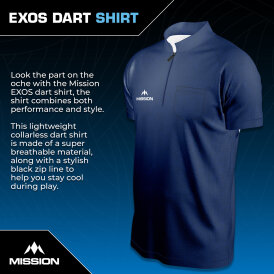 Mission Darts EXOS Cool - Dart Shirt - Collarless Shirt Dartshirt Trikot Marine Blau Größe 3XL