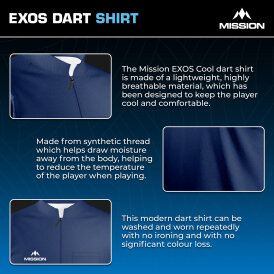 Mission Darts EXOS Cool - Dart Shirt - Collarless Shirt Dartshirt Trikot Marine Blau Größe 5XL