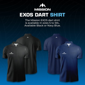 Mission Darts EXOS Cool - Dart Shirt - Collarless Shirt Dartshirt Trikot Marine Blau Größe L