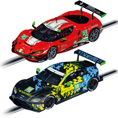 Carrera Digital 132 Doppelpack Ferrari 296 GT3 AF Corse Nr.21 DTM 2023 32001 & Aston Martin Vantage GT3 Northwest Nr.98 Rolex 24H 32022