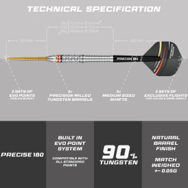 Precise180 Steel Darts Ricardo Pietreczko Pikachu Gen1 Caliburn EVO Point 90% Tungsten Steeltip Dart Steeldart 23 g