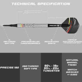 Precise180 Soft Darts Ricardo Pietreczko Pikachu Gen1 90% Tungsten Softtip Dart Softdart 18 g