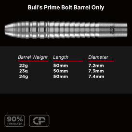 BULLS NL CP Steeldarts Prime Barrels Bolt Changeable Point 90% Tungsten Steeltip-Steeldart Barrels Only