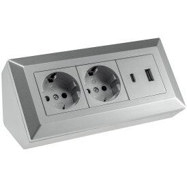 2-fach Steckdosenblock, USB-A+C, silber 250V~/ 16A,...