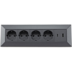 4-fach Steckdosenblock, USB-A+C, anthrazit 250V~/ 16A,...