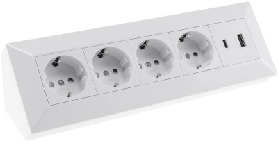 4-fach Steckdosenblock, USB-A+C, weiß 250V~/ 16A, Aufbaumontage, USB 3,1A, PD