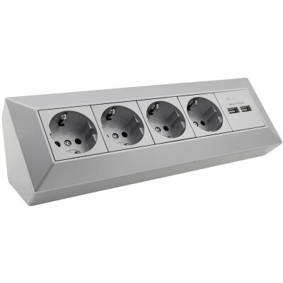4-fach Steckdosenblock + 2x USB, silber 250V~/ 16A, Aufbaumontage, USB 3,1A