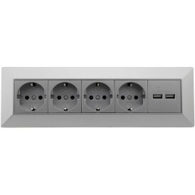 4-fach Steckdosenblock + 2x USB, silber 250V~/ 16A,...