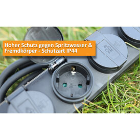 Gartensteckdosenleiste für Außen, 4-fach IP44, H07RN-F 3G1,5mm², Zuleitung verschiedene Längen