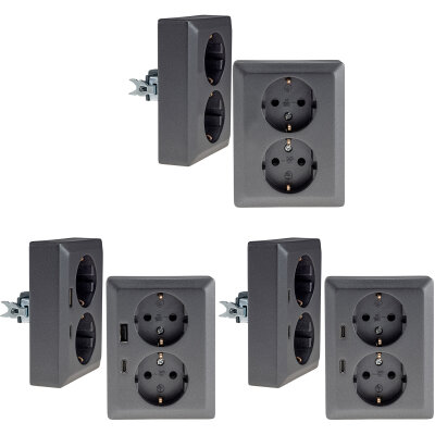 MILOS Schutzkontakt-Steckdose 2-fach 250V~/ 16A, 1x UP, anthrazit, mit und ohne USB