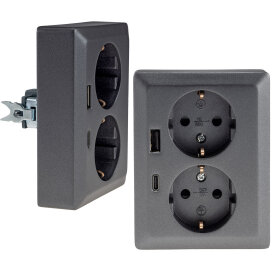 MILOS Schutzkontakt-Steckdose 2-fach 250V~/ 16A, 1x UP, anthrazit, mit und ohne USB
