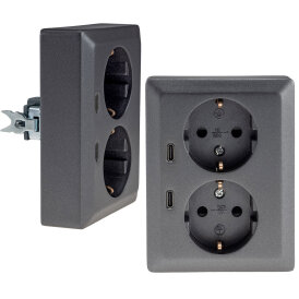 MILOS Schutzkontakt-Steckdose 2-fach 250V~/ 16A, 1x UP, anthrazit, mit und ohne USB