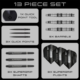 Harrows Steel Darts Quick Point Supergrip QP Torpedo 90% Tungsten Steeltip Dart Steeldart 22 g / Verpackung beschädigt