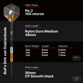BULLS NL CP Steel Darts Dirk van Duijvenbode Changeable Point 95% Tungsten Steeltip Darts Steeldart 24 g