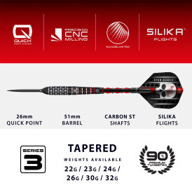 *Moderat bespielt * - Harrows Steel Darts Quick Point Ryan Searle Heavy Metal Series 3 90% Tungsten Steeltip Dart Steeldart 26 g